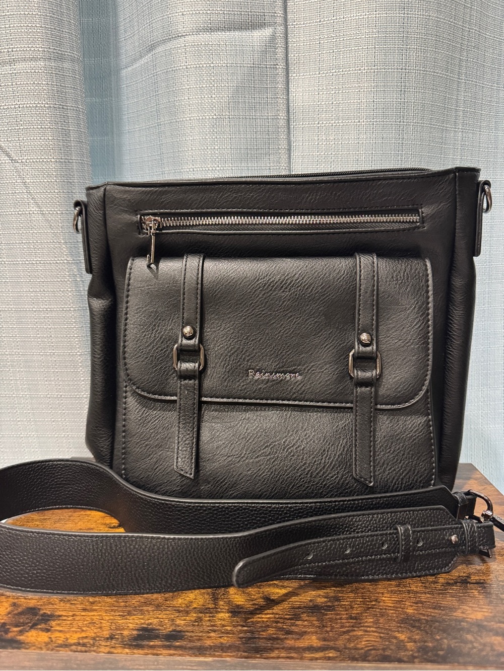 Black Crossbody Messenger Bag with lots of pockets Rainsmore